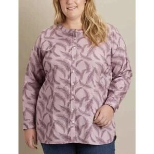 Duluth Trading Co Purple Feather Button Down Tunic Top Size 2XL w/Pockets